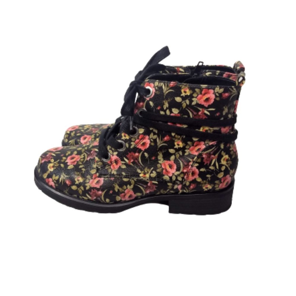 Sophie 17 Rose Floral Combat Boots Girls Size 4